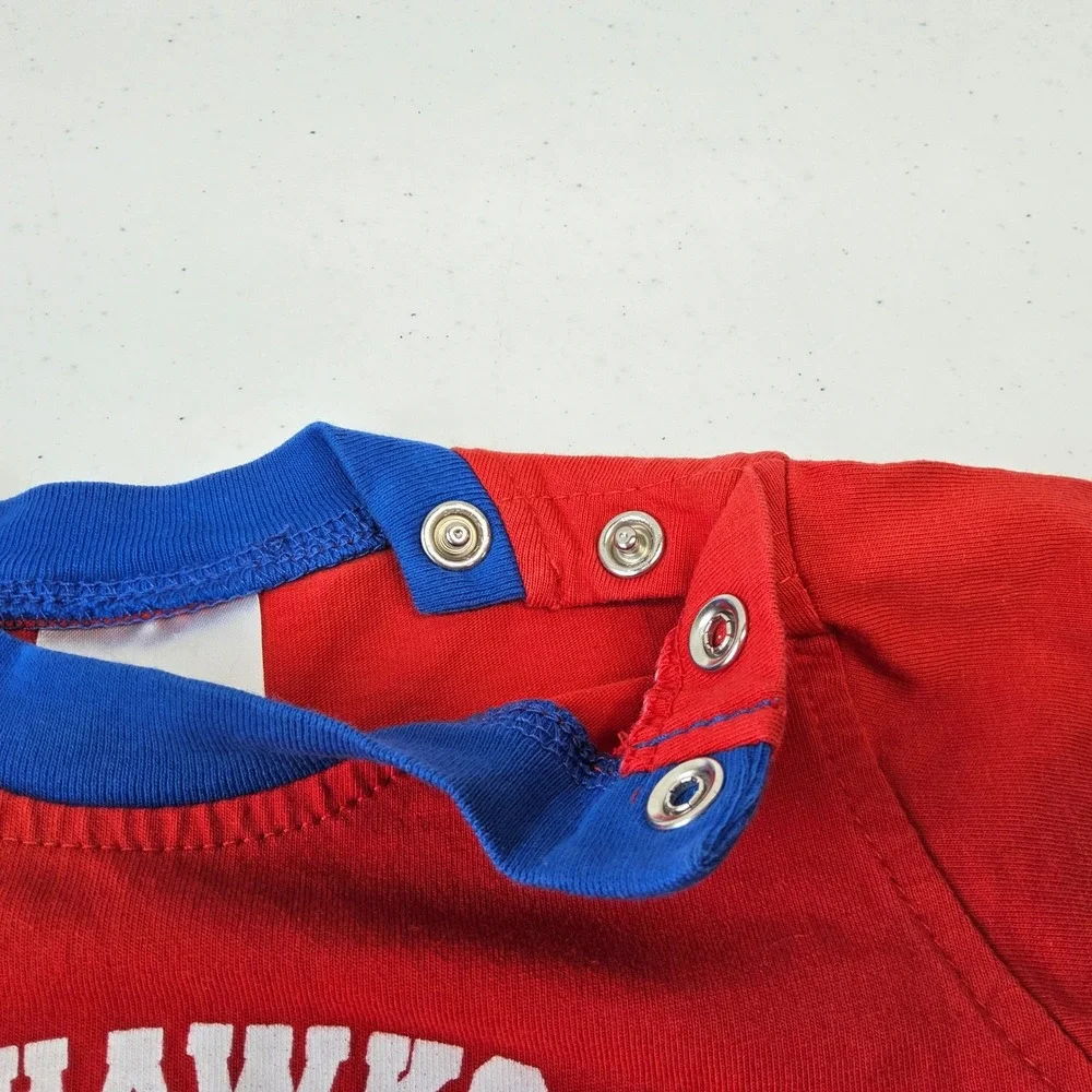 Kansas Jayhawks Bodysuit Kids 6/9 Months Red Blue Short Sleeve Snap On‎ Logo